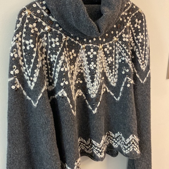 Free People Charcoal Turtleneck Sweater with Ivory Design - Picture 13 of 16